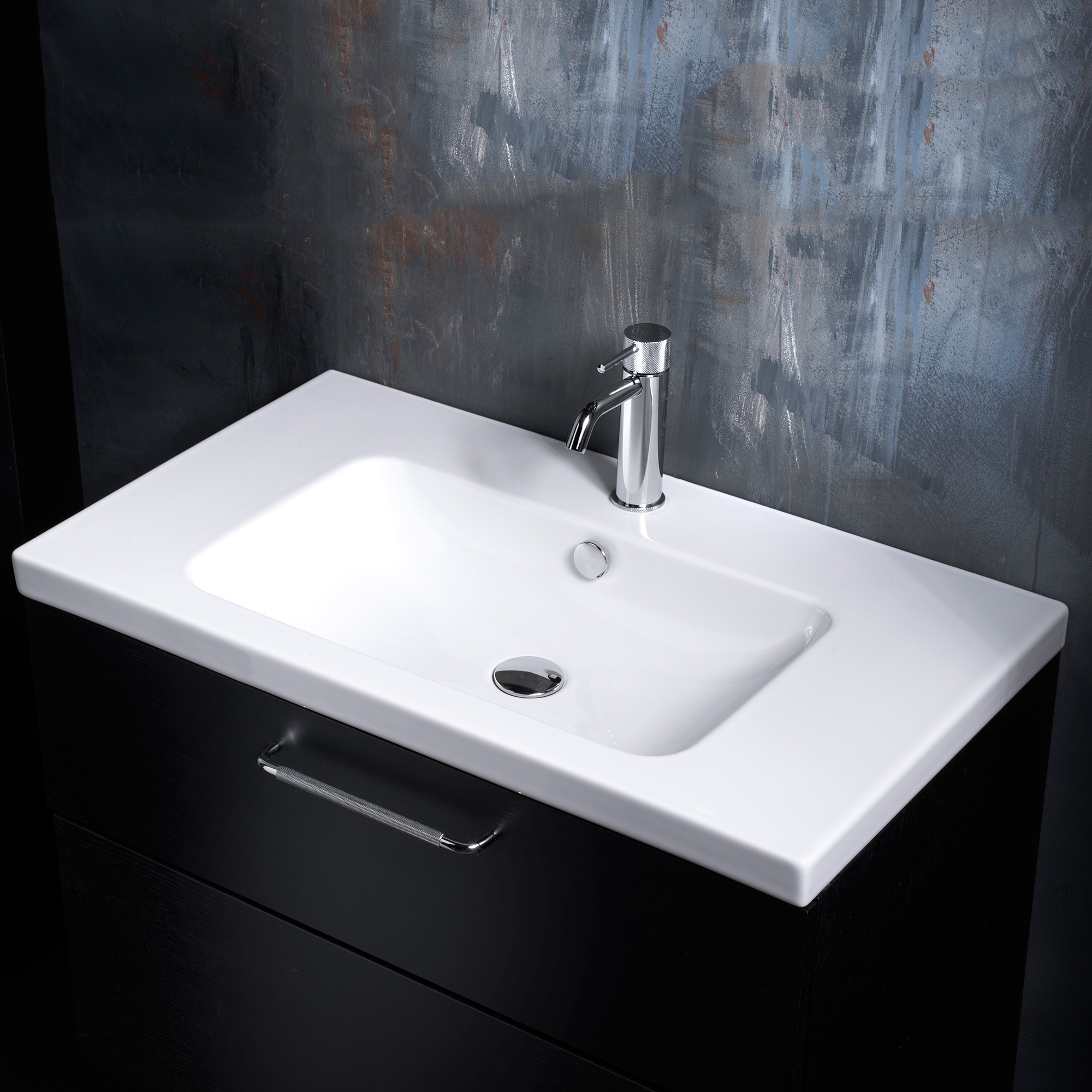 Crown Kom 60x45 Sv.Ek Pl L45 Bredd 600 mm, Svart Ek, Utan handtag, Enkelt tvättställ
