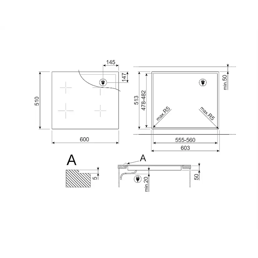 Induktionshäll Smeg SI2B22641D Svart 60 cm