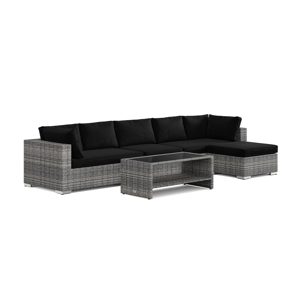 Loungegrupp Comfort Garden Bahamas utomhus divansoffa 6-sits med vändbar divan och bord med hylla