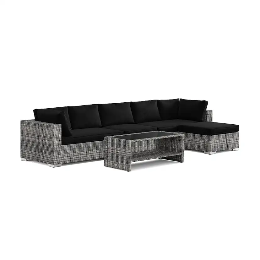 Loungegrupp Comfort Garden Bahamas utomhus divansoffa 6-sits med vändbar divan och bord med hylla