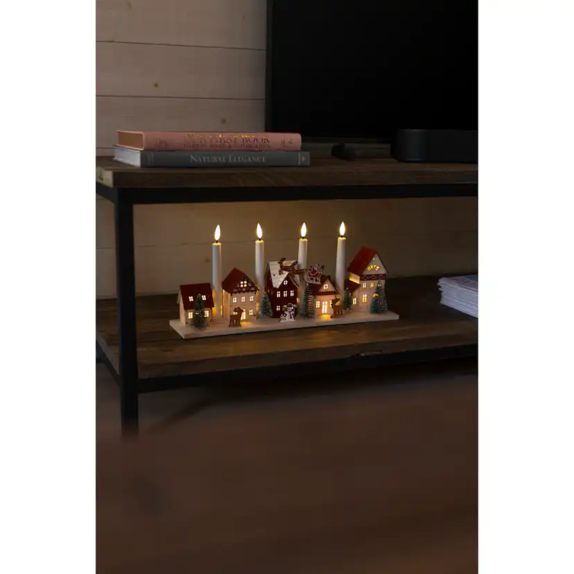 Adventsljusstake Gnosjö Konstsmide Siluett Julby 4 Ljus Batteridriven/USB