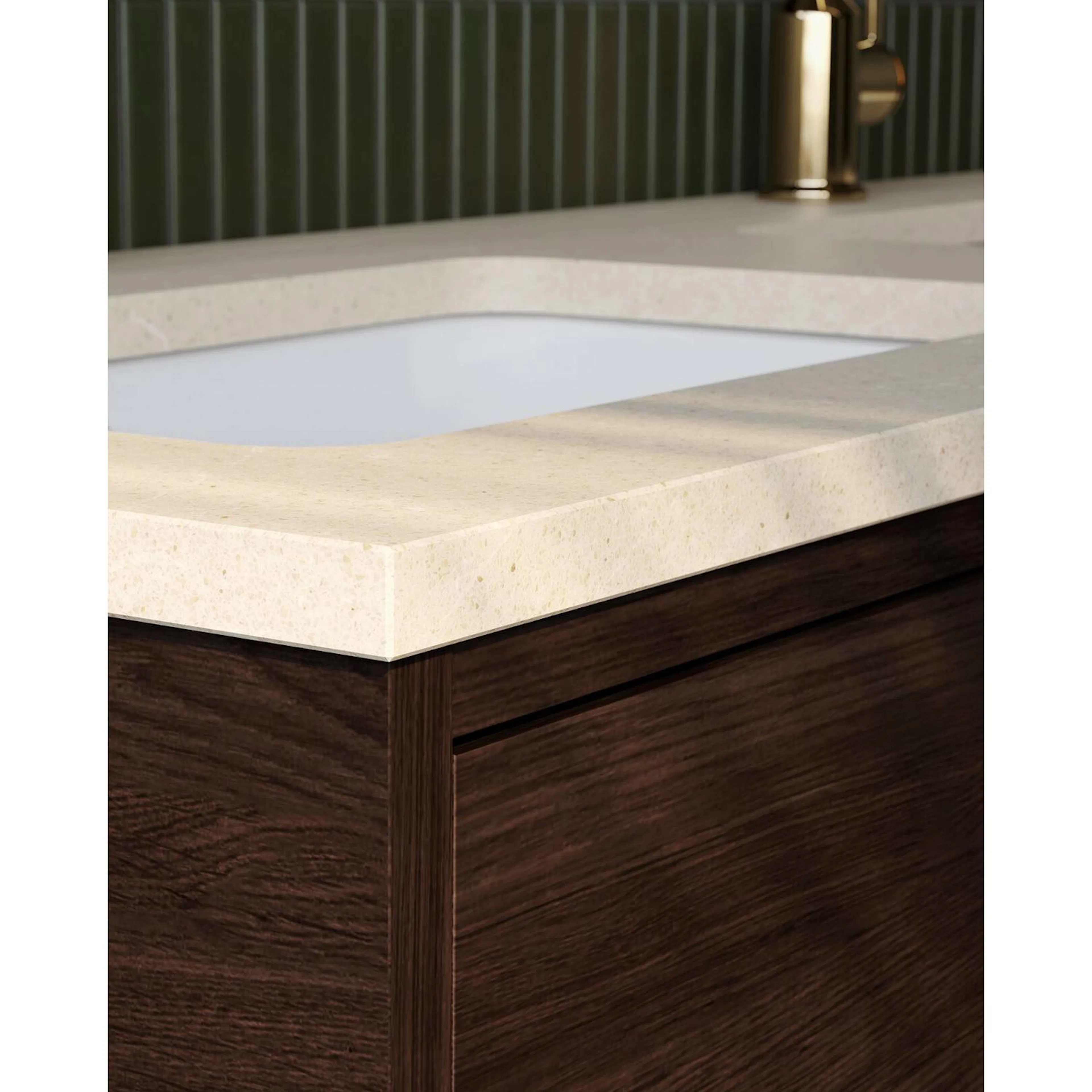 Kommod Ducentic Brun ek - 100 cm. Stenbänkskiva med 1 ho, Be Brun Ek, Hål för 1 st Singelhålsblandare, Beige Royal
