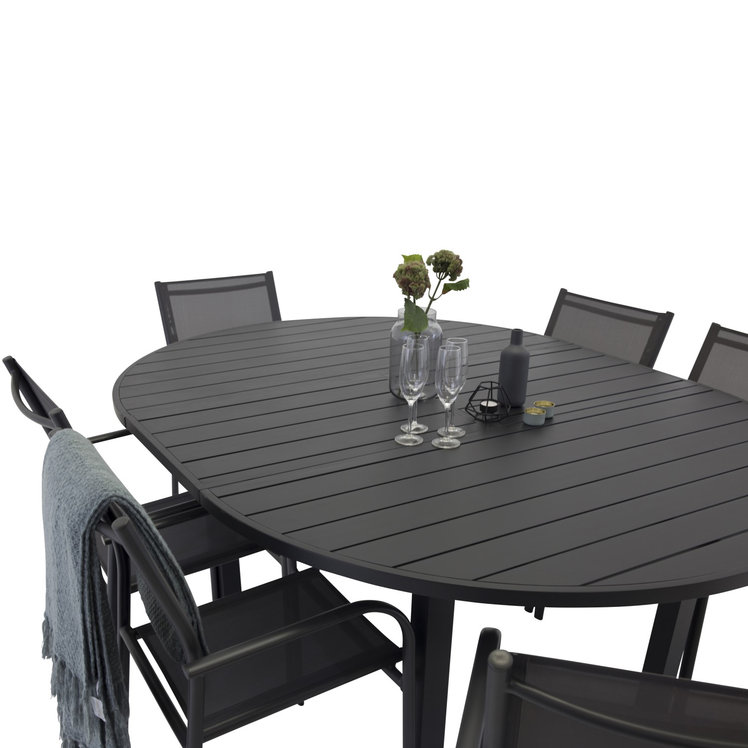 Utebord Venture Home Marbella Förlängningsbart Aluminiumbord, Ovalt Ø 140 cm Svart