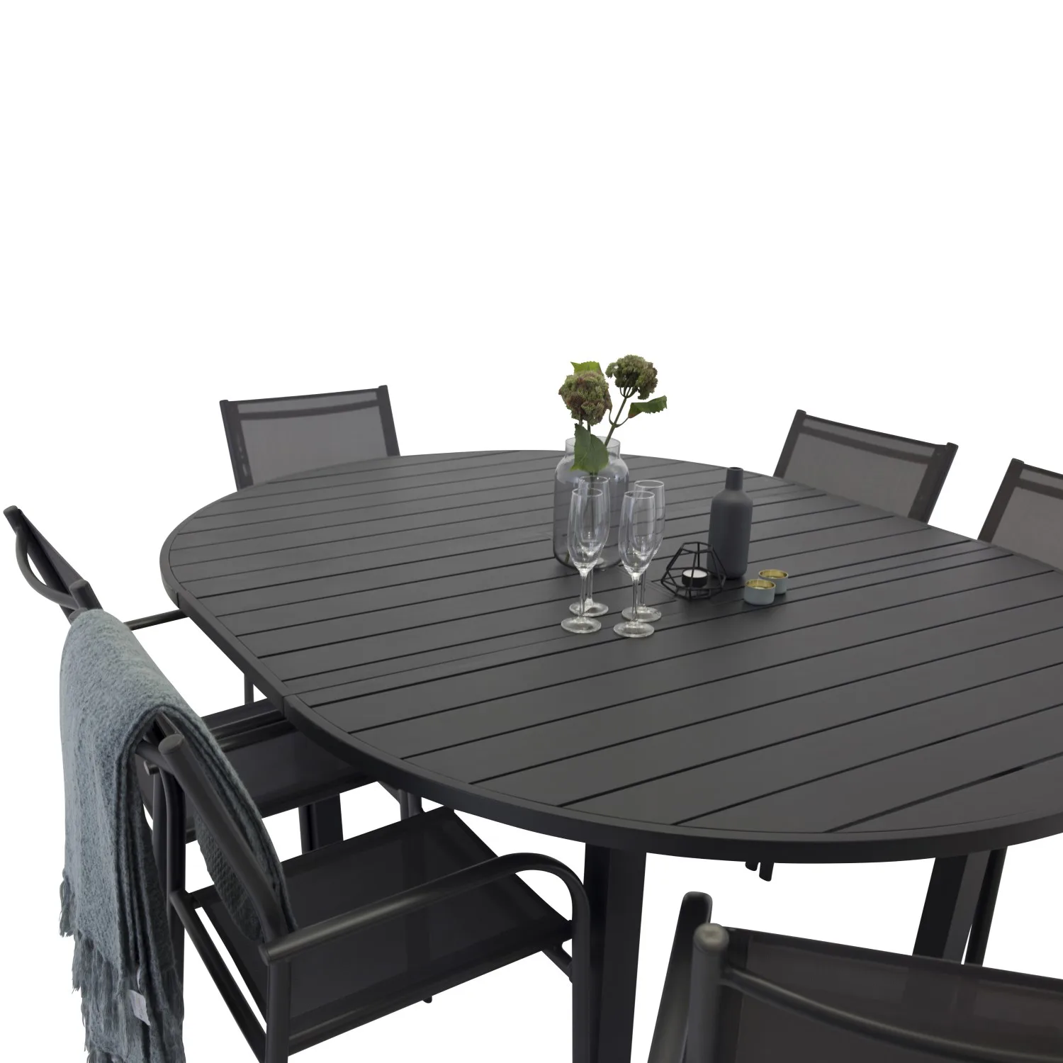 Utebord Venture Home Marbella Förlängningsbart Aluminiumbord, Ovalt Ø 140 cm Svart