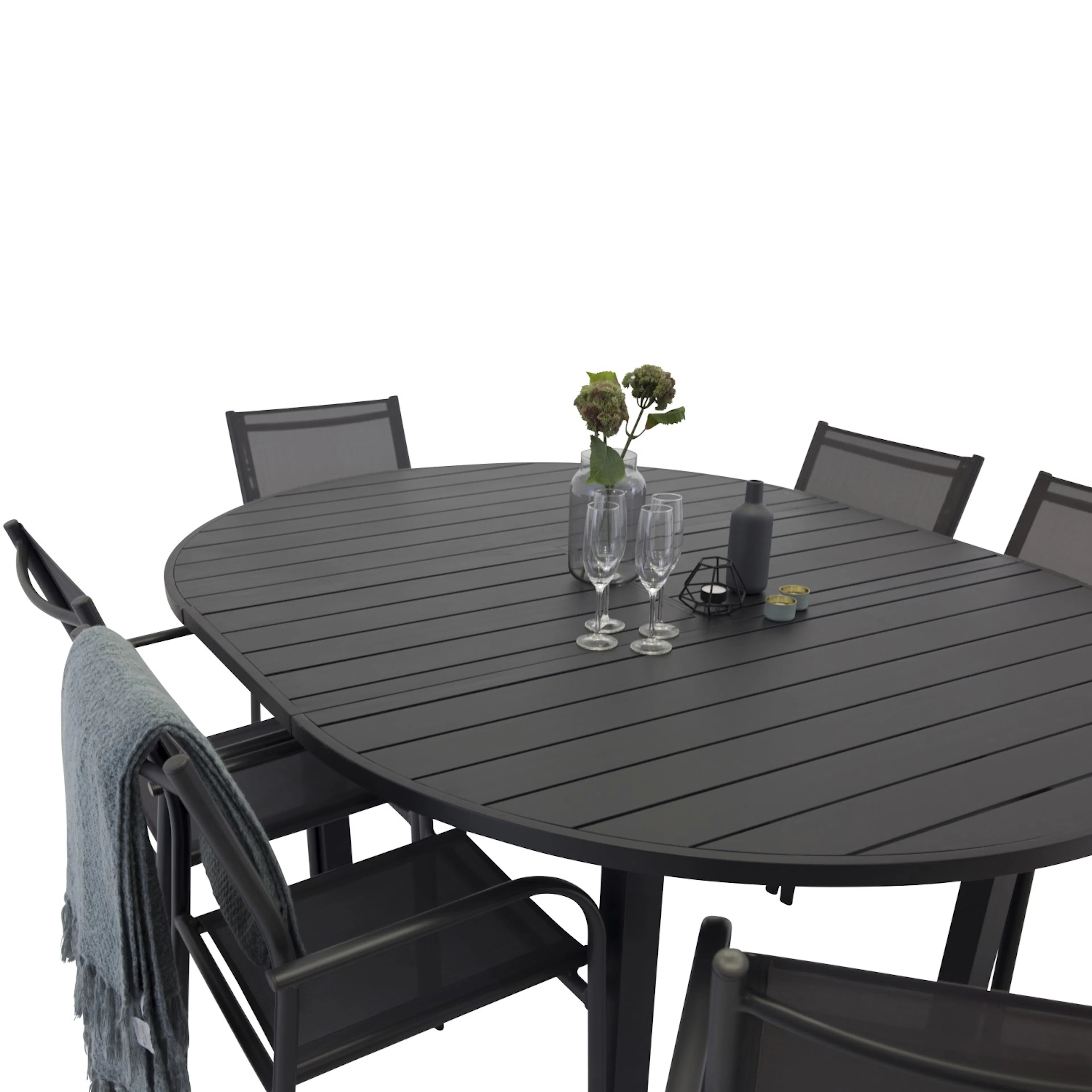 Utebord Venture Home Marbella Förlängningsbart Aluminiumbord, Ovalt Ø 140 cm Svart