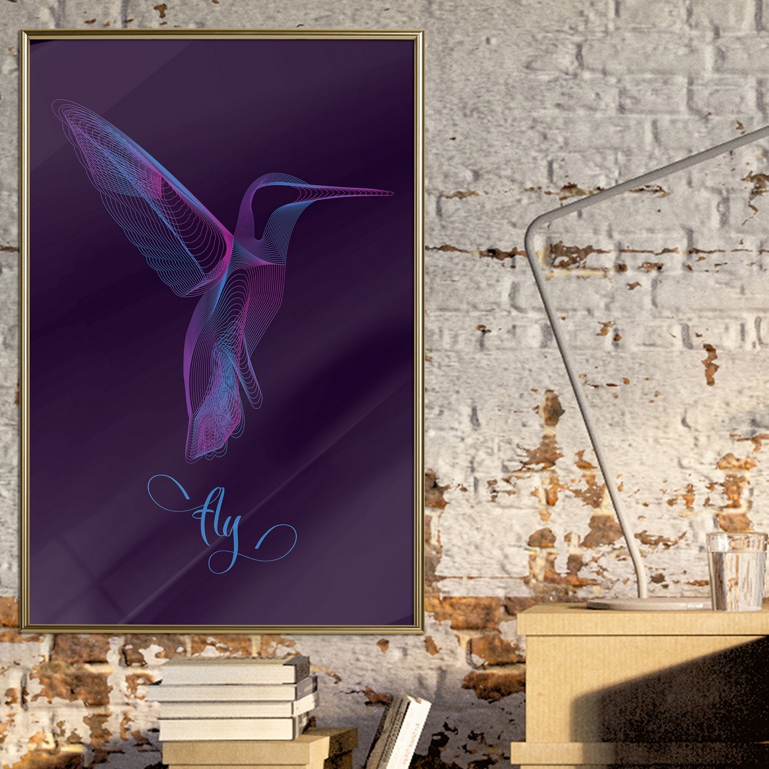 Affisch - Purple Hummingbird [Poster] 30x45 Guld ram, 30x45 cm