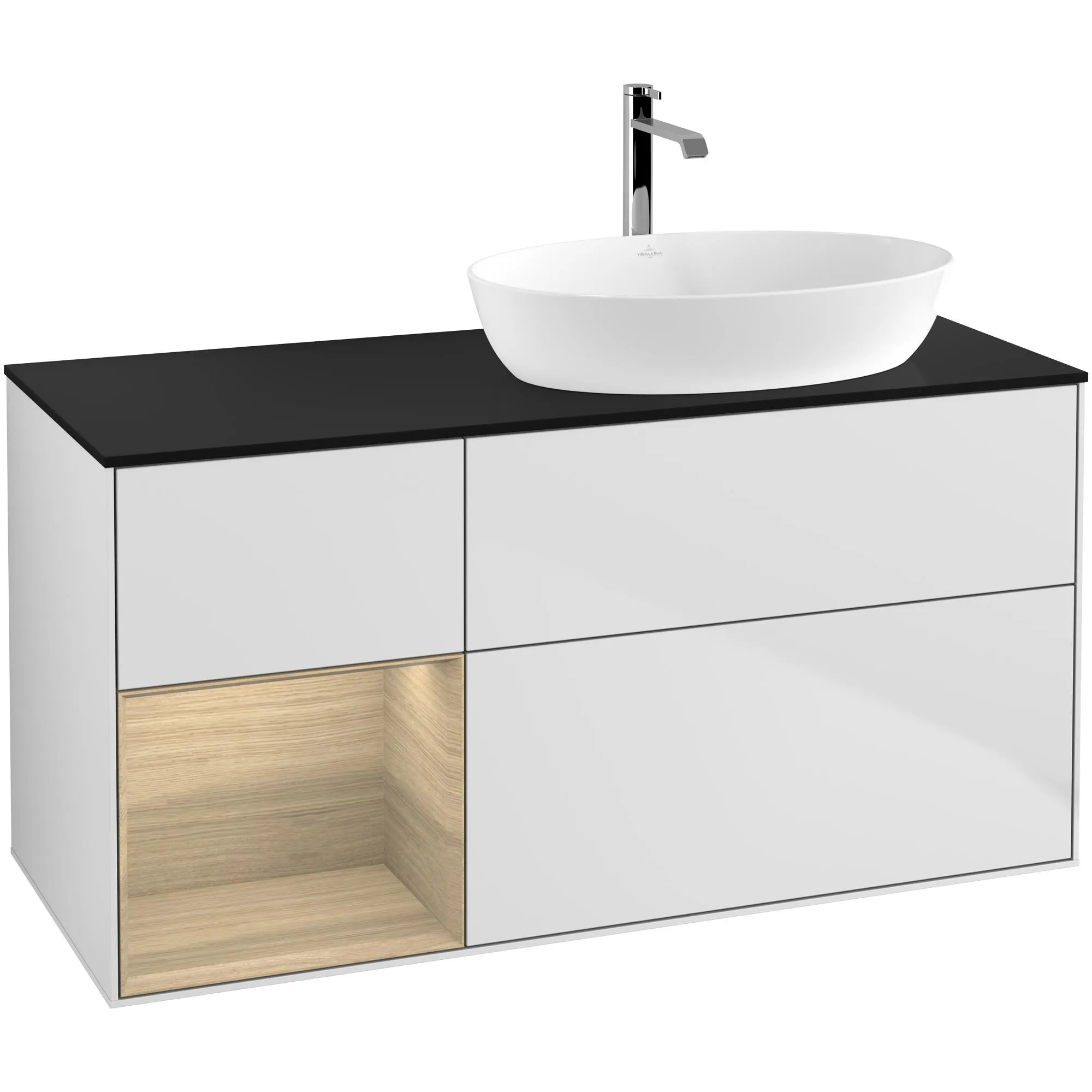 Tvättställsskåp Villeroy & Boch Finion med 3 Lådor Hylla och Bänkskiva för Ocentrerat Tvättställ från Artis & Collaro