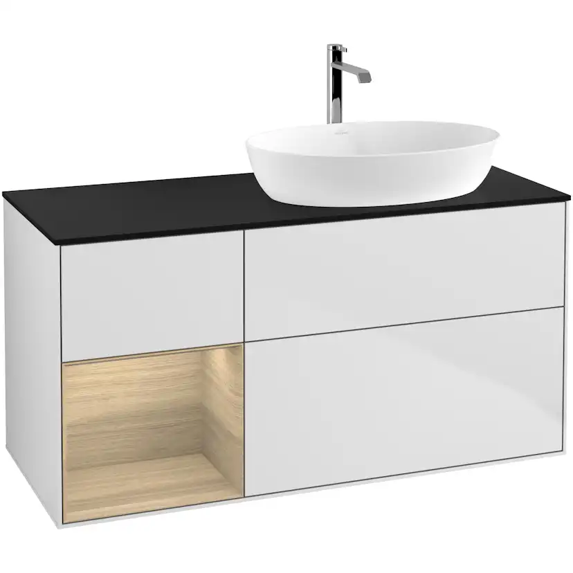 Tvättställsskåp Villeroy & Boch Finion med 3 Lådor Hylla och Bänkskiva för Ocentrerat Tvättställ från Artis & Collaro
