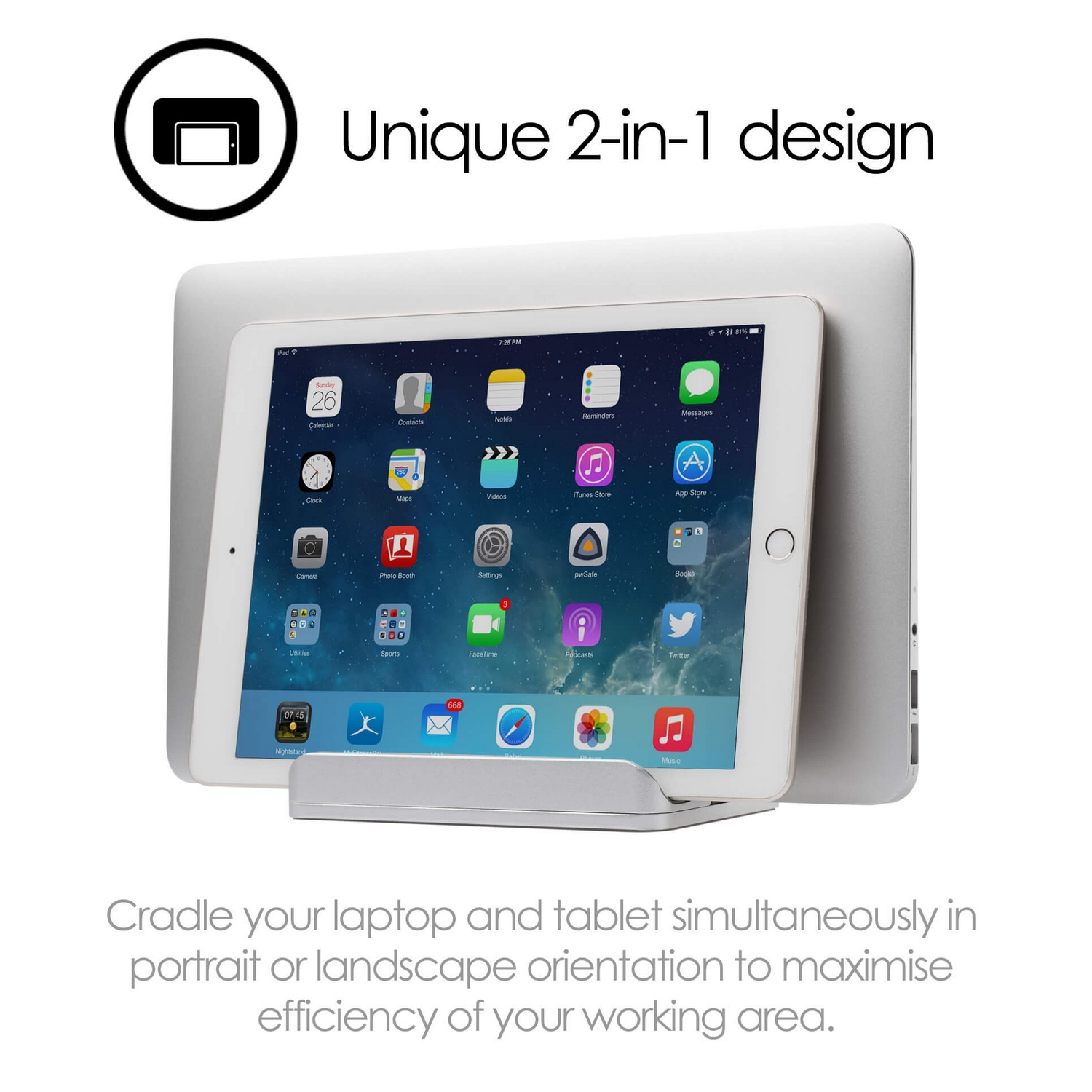 Bordsställ Desire2 Dual för Tablet Mac/Ultrabooks Justerbar Aluminium