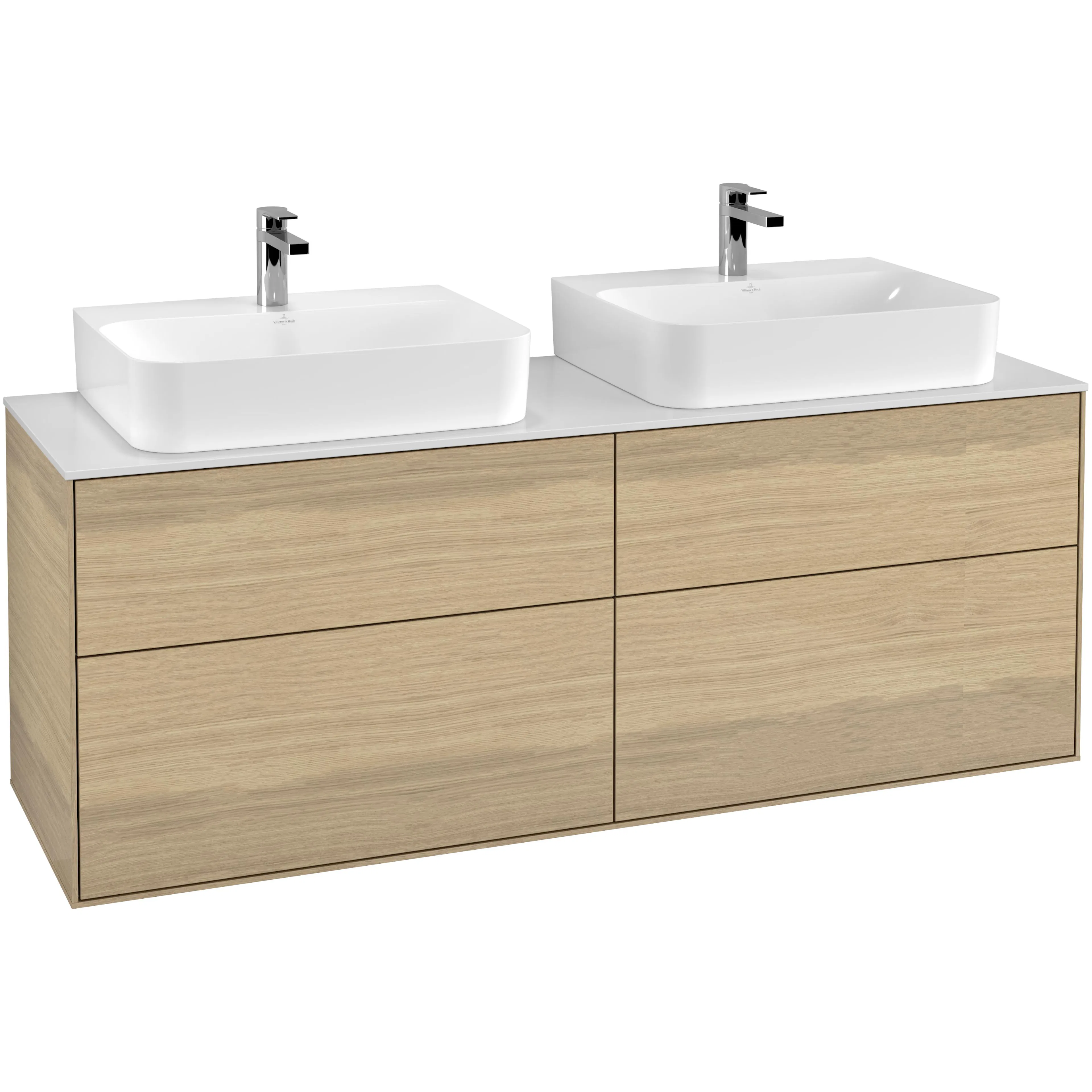 Tvättställsskåp Villeroy & Boch Finion G18100PC Ekfanér med bänkskiva i Mattvitt glas med Väggbelysning