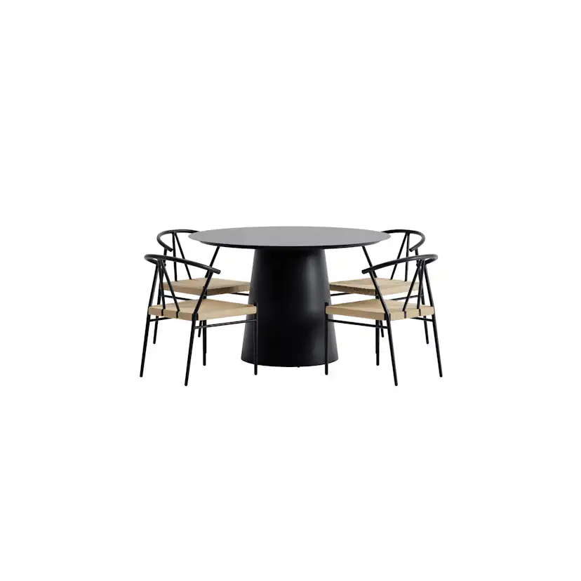 Lanzo Table - Black with 4 Alfons Chair - Black Färg: Svart