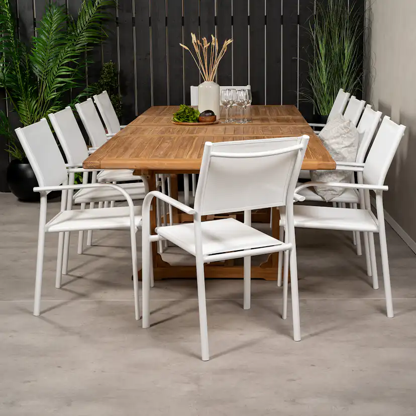 Matgrupp Venture Home Kenya 195-295x110 Teak med 10 Santorini Karmstolar