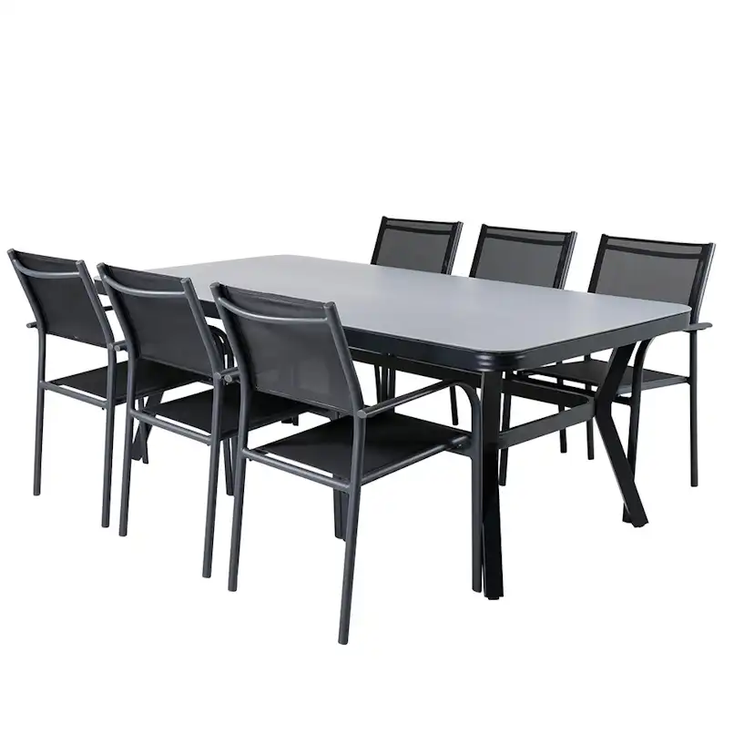 Matgrupp Venture Home Vyn med 6 Samba Stapelbara Matstolar