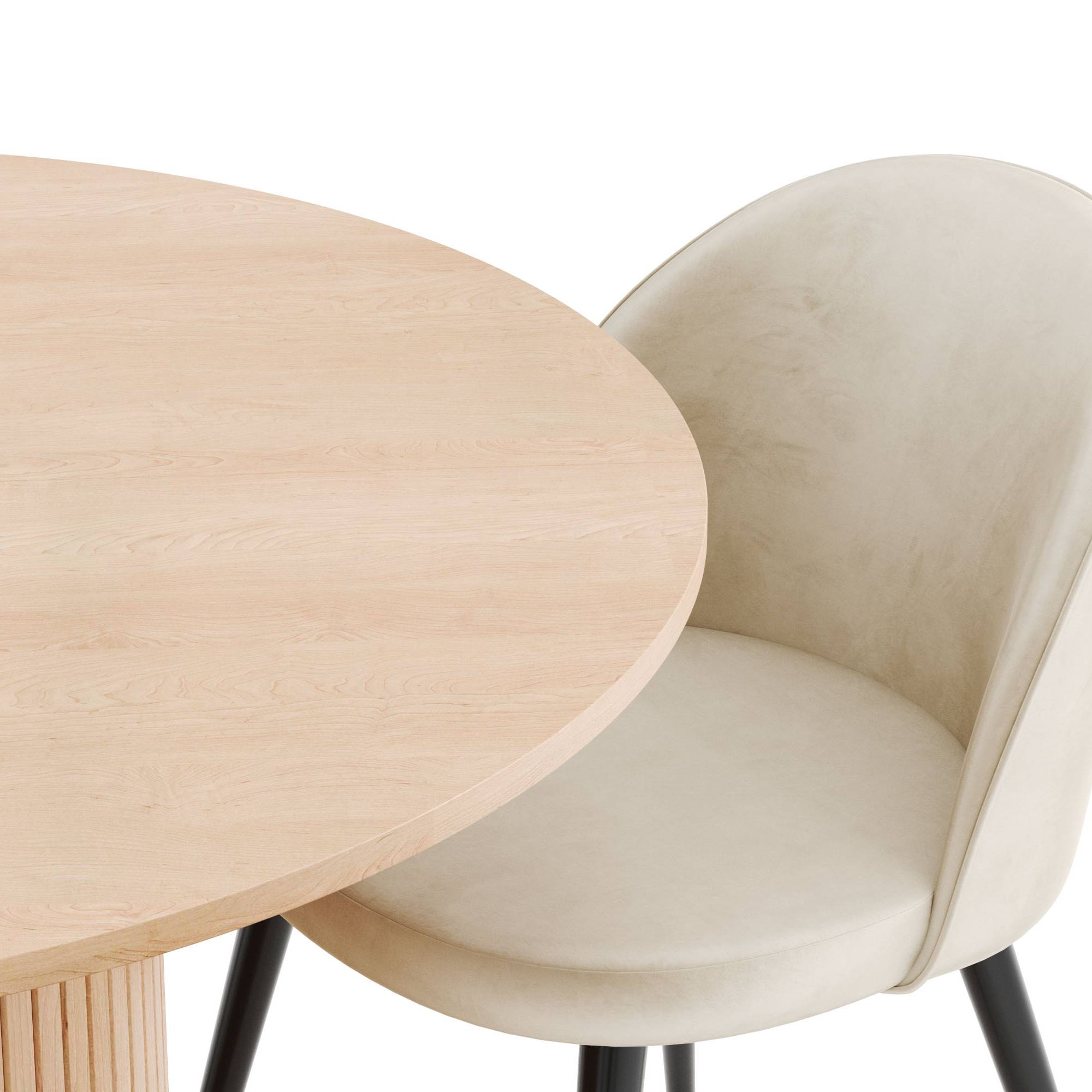 Matgrupp Bark Kopparbo Runt Matbord 106-156 cm Förlängningsbartt med 4 Valeri Matstol