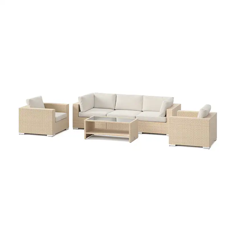 Loungegrupp Comfort Garden Bahamas utomhus soffgrupp 5-sits med två fåtöljer och bord med hylla