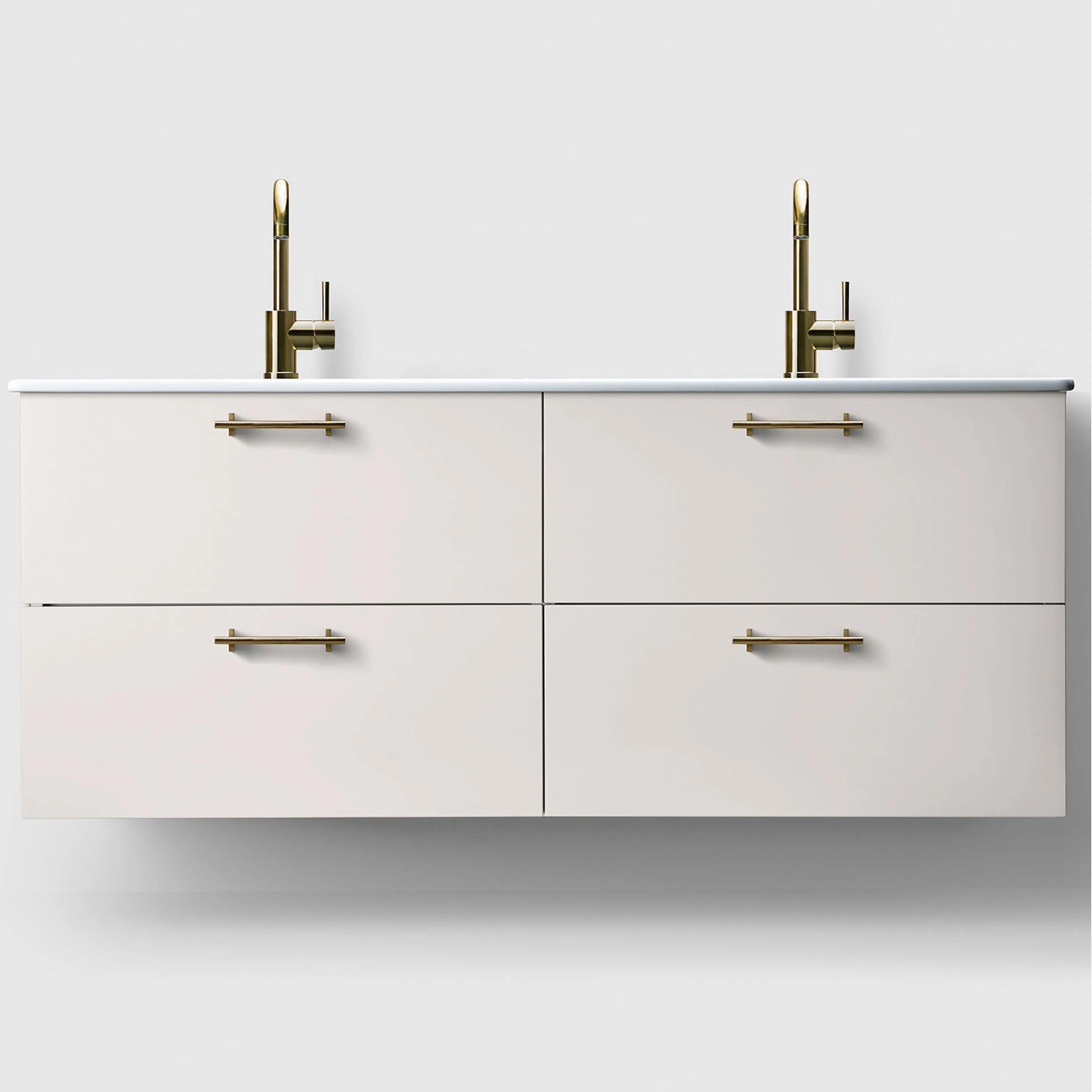 Haven Kommod H3/140-White -Porcelain  Htag A2 03 Mäss Vitlackerad, Tvättställ i Porslin med Handtag A2.03 i Mässing