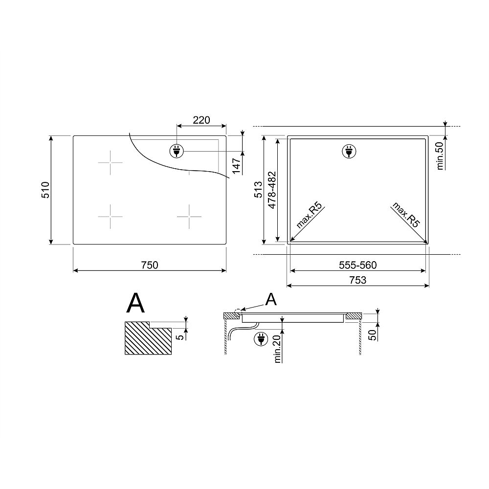 Induktionshäll Smeg SI1B22741D Svart 75 cm