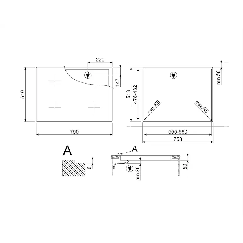 Induktionshäll Smeg SI1B22741D Svart 75 cm