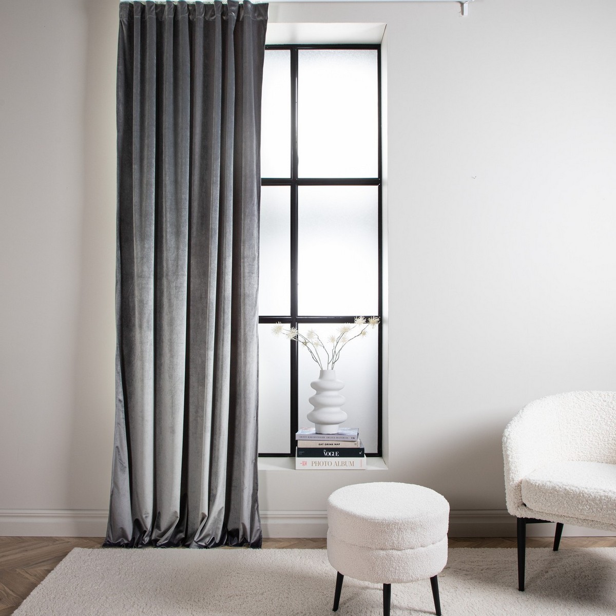 Mary Curtain Polyester/velvet - 2-pack - Grey / - 135*250 Grå