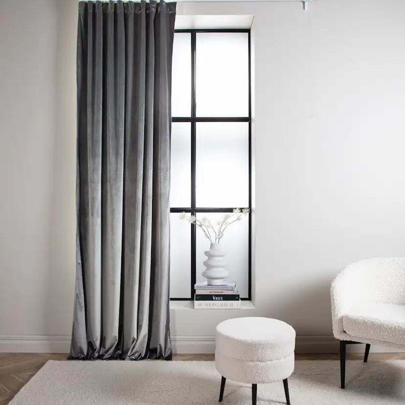 Mary Curtain Polyester/velvet - 2-pack - Grey / - 135*250 Grå