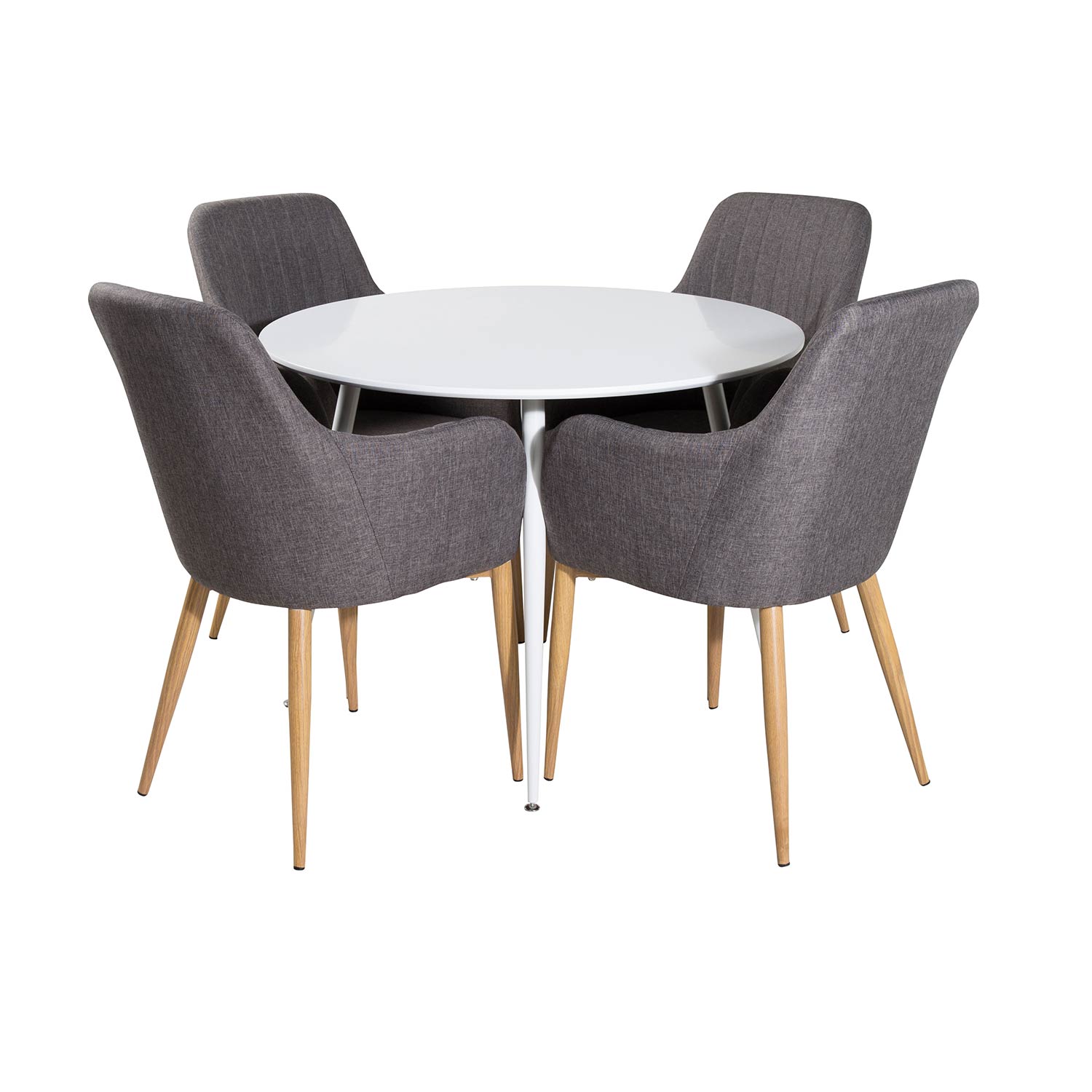Plaza Round Table - White top /Comfort Chair- Darkgrå/ Oak_4 Vit/Mörkgrå/Ek