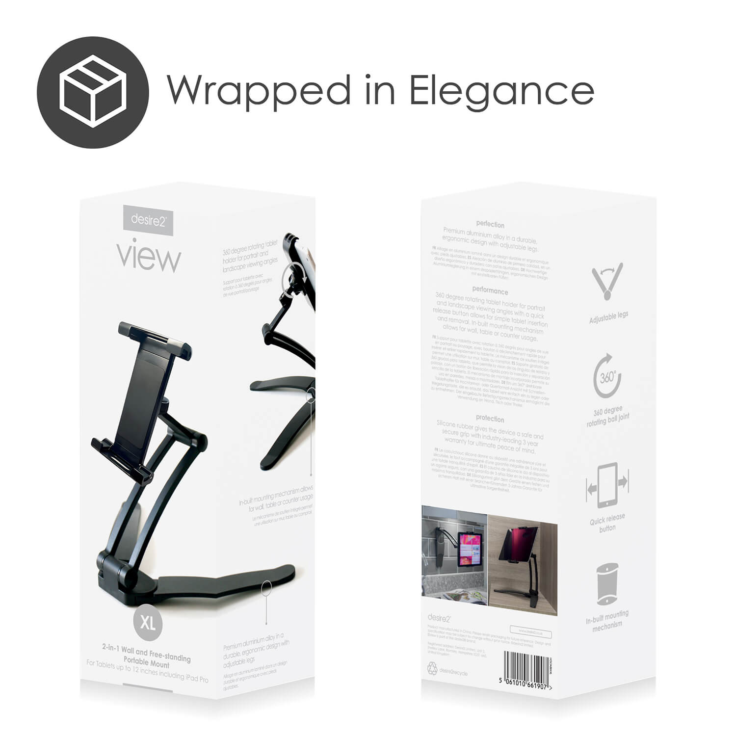 Tablet-hållare Desire2 2-i-1 XL Vägg och Bärbar upp till 12,9" Svart