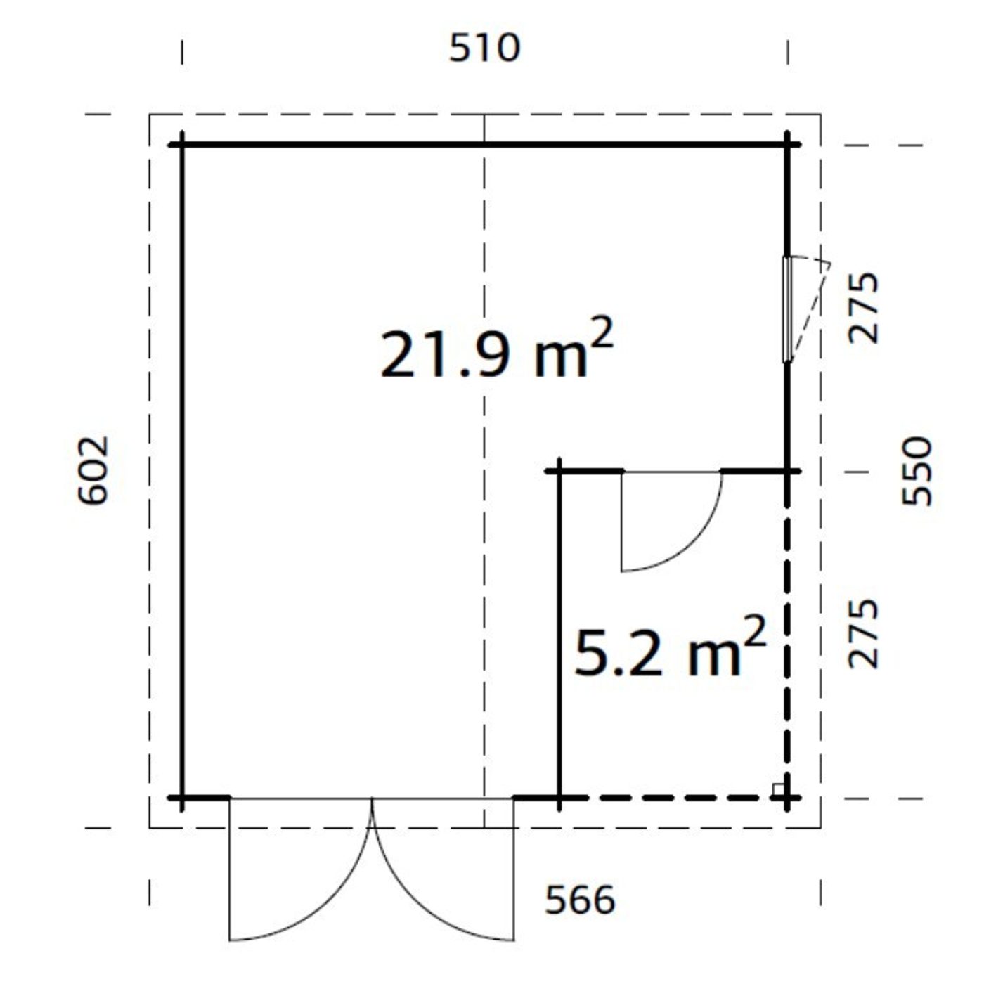 Roger 21,9+5,2 m2 with wooden gate Impregnerad transparent