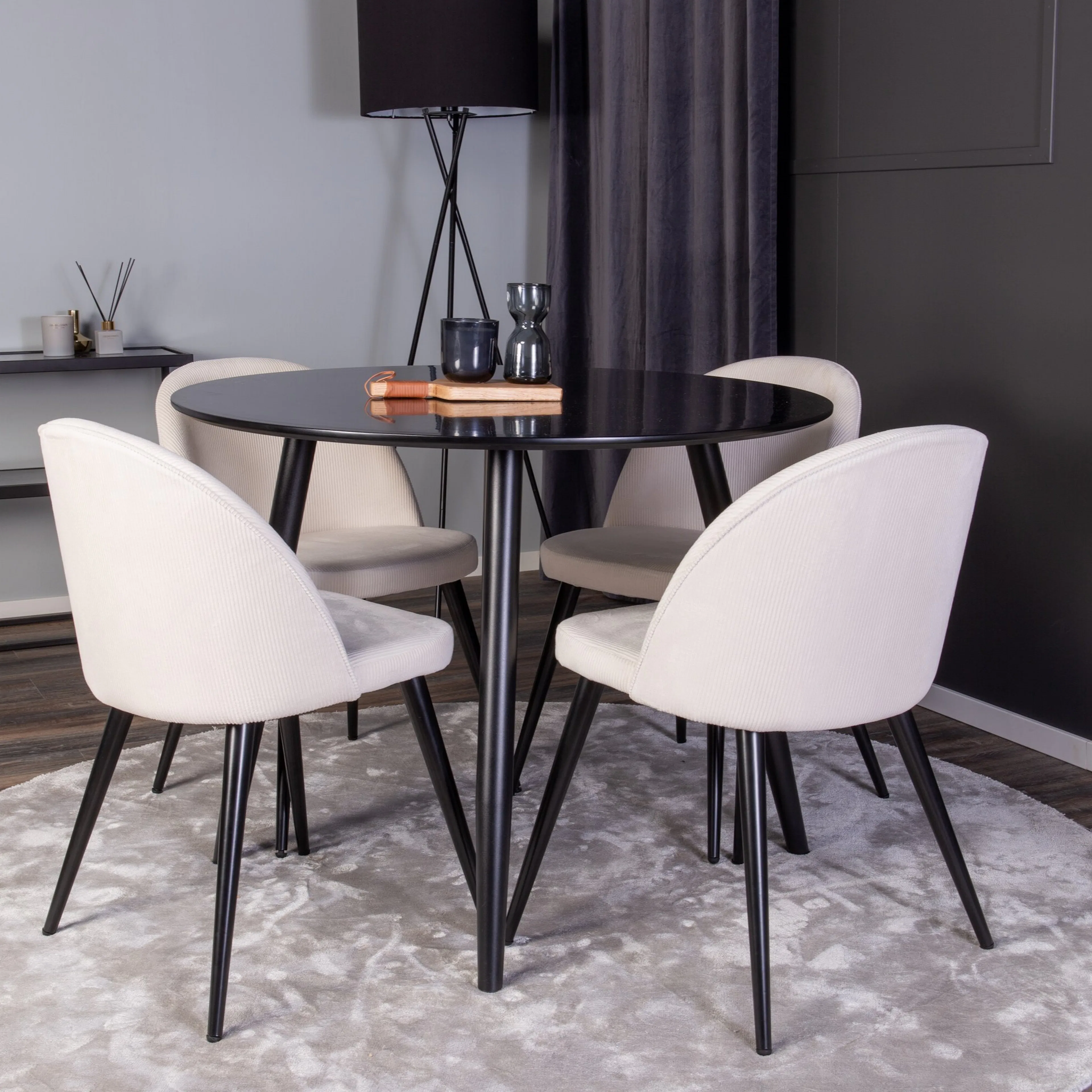 Plaza Runt Matbord - Svart / Svart - ø100*H75 +Velvet Dining Svart/Beige