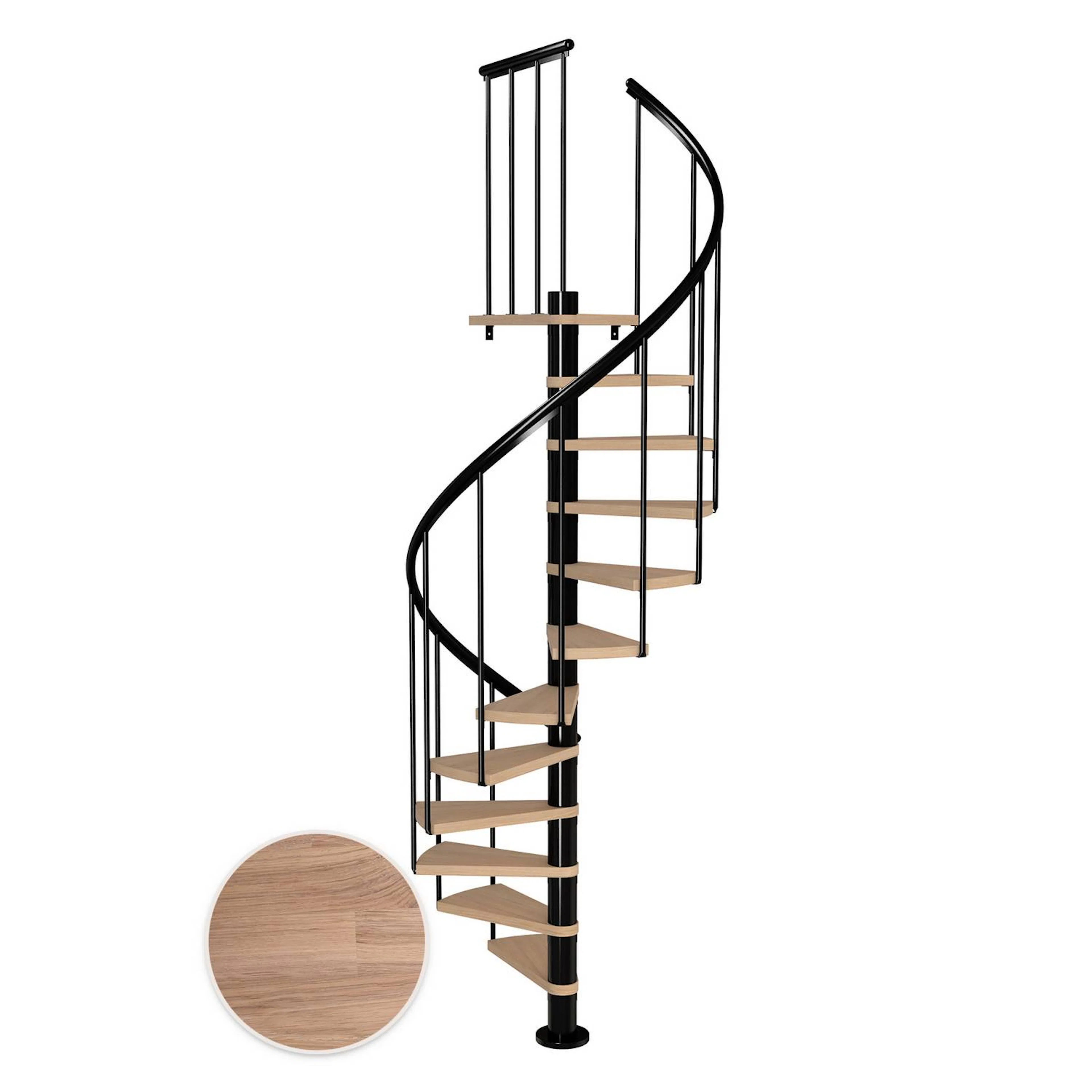 MONTREAL spiral ek vit oljad svart CLASSIC2 11T Ø120 Svart, Golv till golv höjd: 2500-2860 mm, 11+1 steg