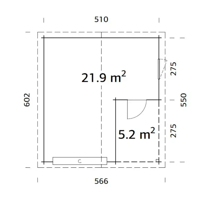 Roger 21,9+5,2 m2 with sectional door Brun dippad