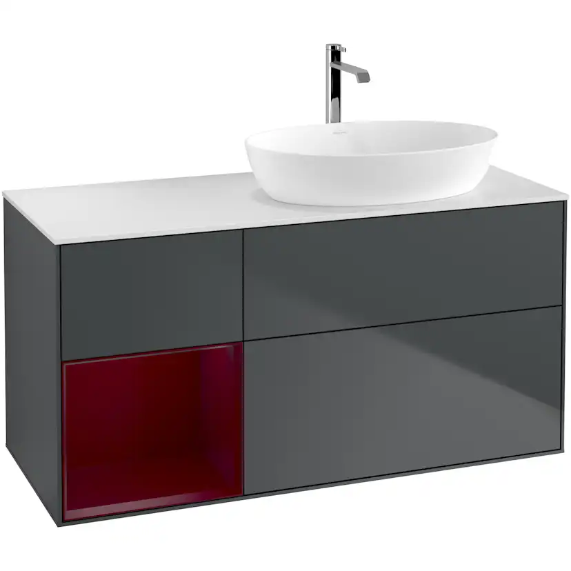 Tvättställsskåp Villeroy & Boch Finion med 3 Lådor Hylla och Bänkskiva för Ocentrerat Tvättställ från Artis & Collaro