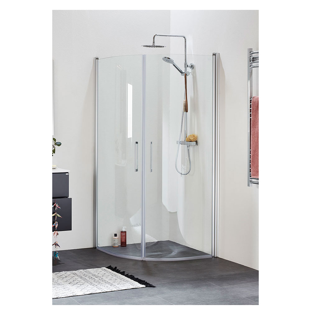 Duschhörna FIX TREND R 99 SILVER MATT KLA 900x900 mm, Klarglas