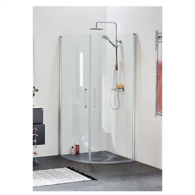 Duschhörna FIX TREND R 99 SILVER MATT KLA 900x900 mm, Klarglas