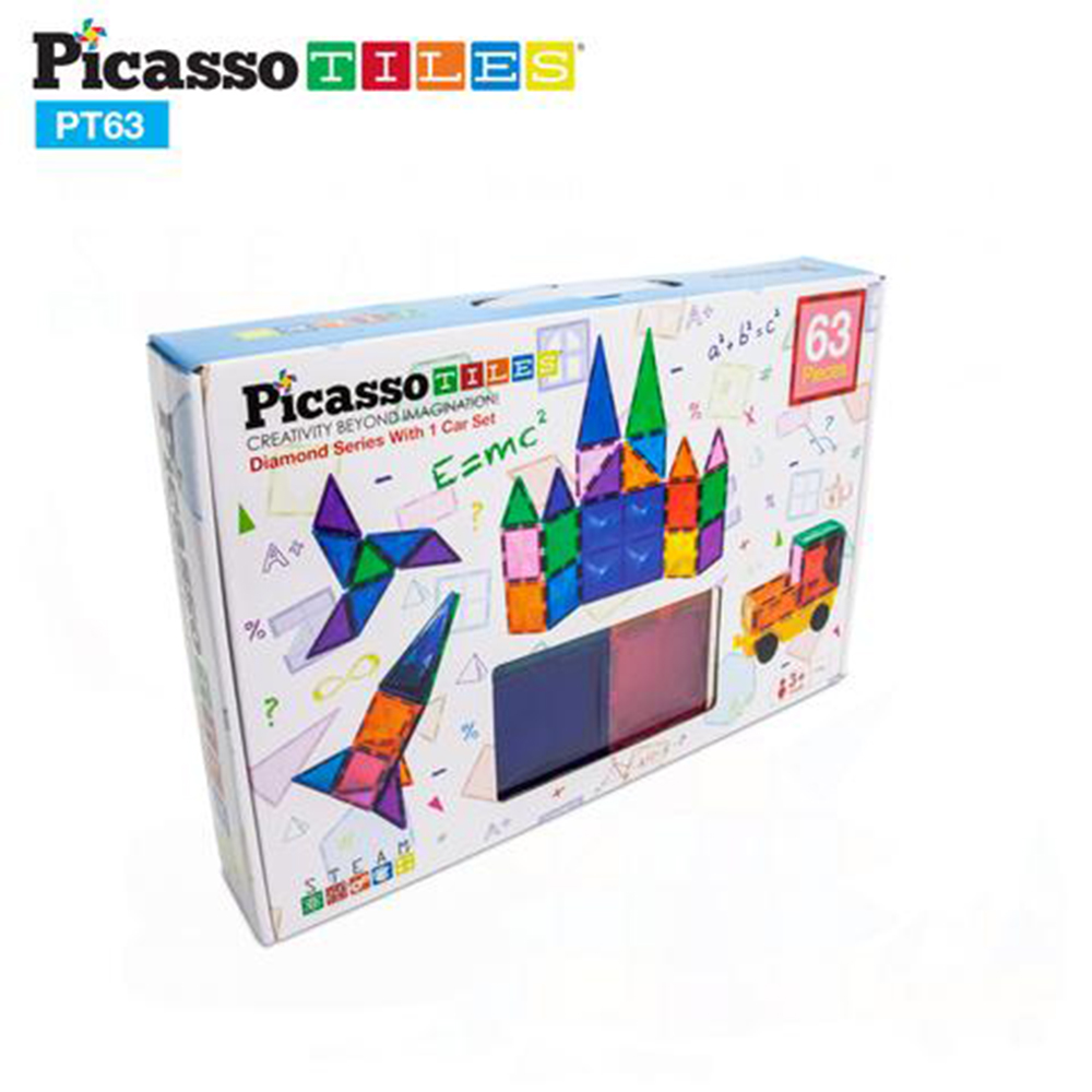 Magnetplattor Picasso Tiles 63 Bitar Med Bil