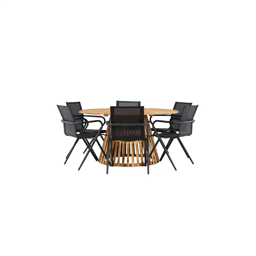 Tucumán Dining Table - Acacia ø120 +Alina Dining Chair - Bla Trädgårdsgrupp Venture Home Tucumán med 6 Alina Stolar