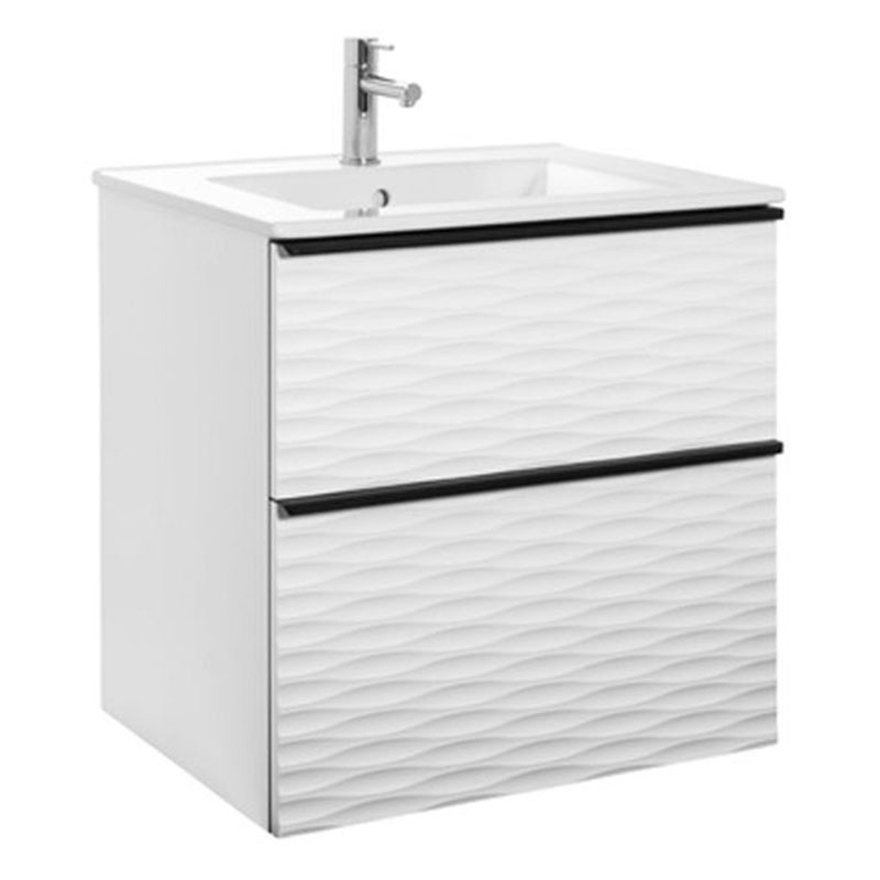 ISELLA AQUA WAVE 60 vit, HANDTAG SVART MATT, handfat PORSLIN BxHxD: 613x610x464 mm, Matt Vit, Tvättställ: Porslin, Handtag: Mattsvart