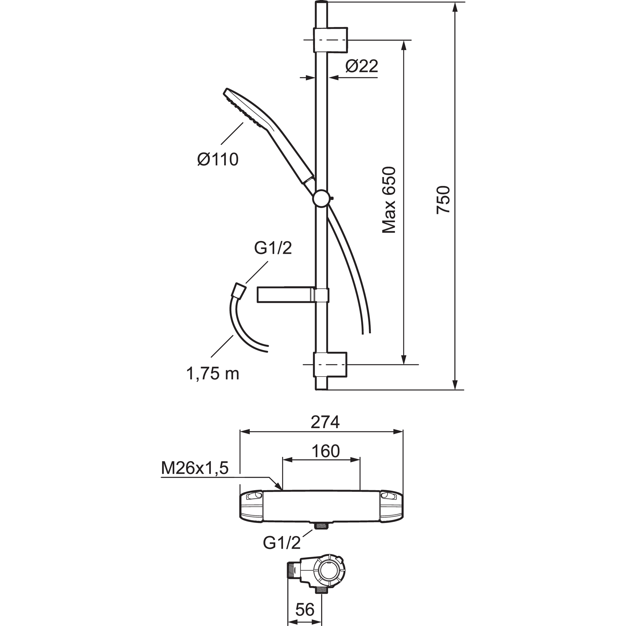 Duschset FM Mattsson 9000E med Duschblandare