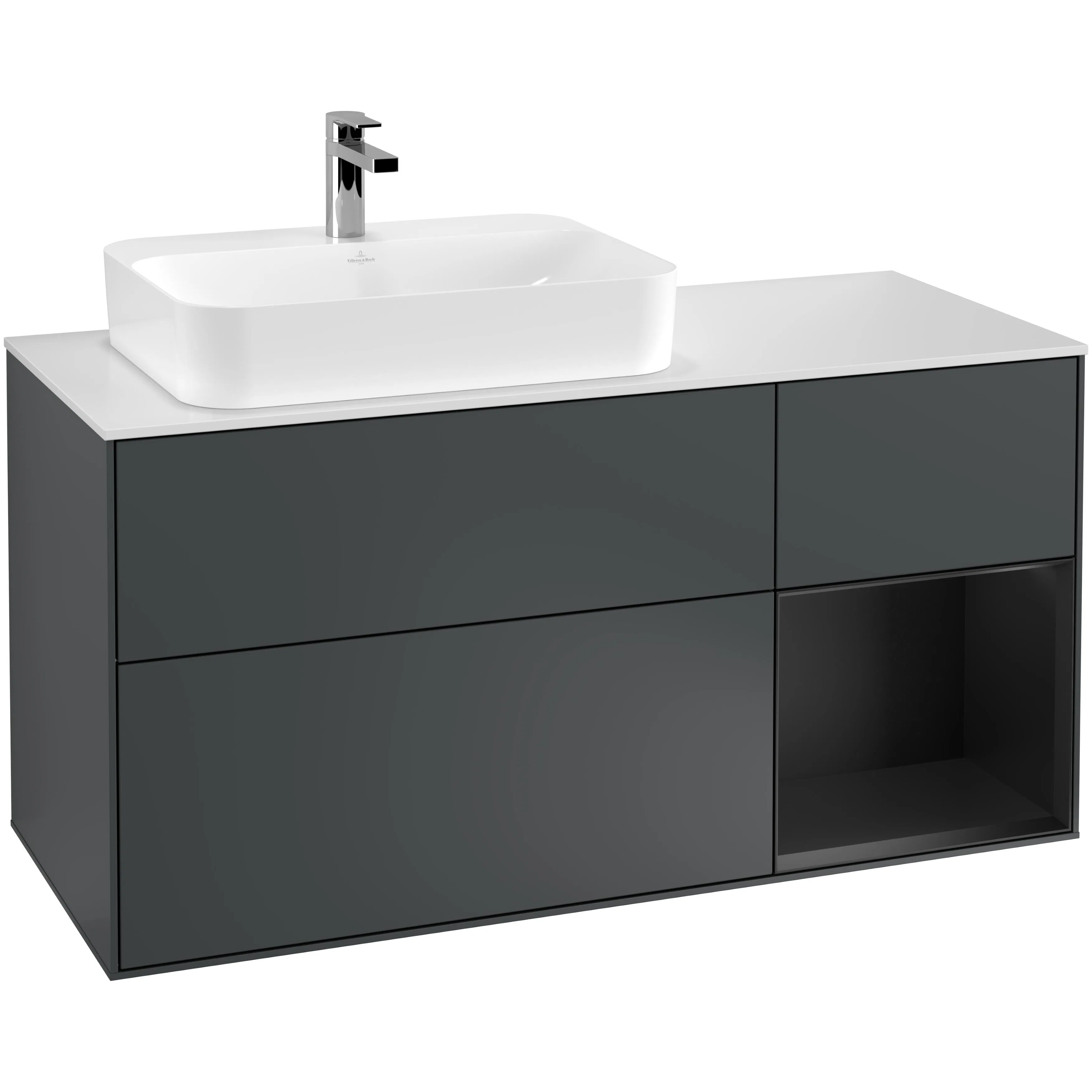 Tvättställsskåp Villeroy & Boch Finion med 3 Lådor Hylla och Bänkskiva för Ocentrerat Ytmonterat Tvättställ