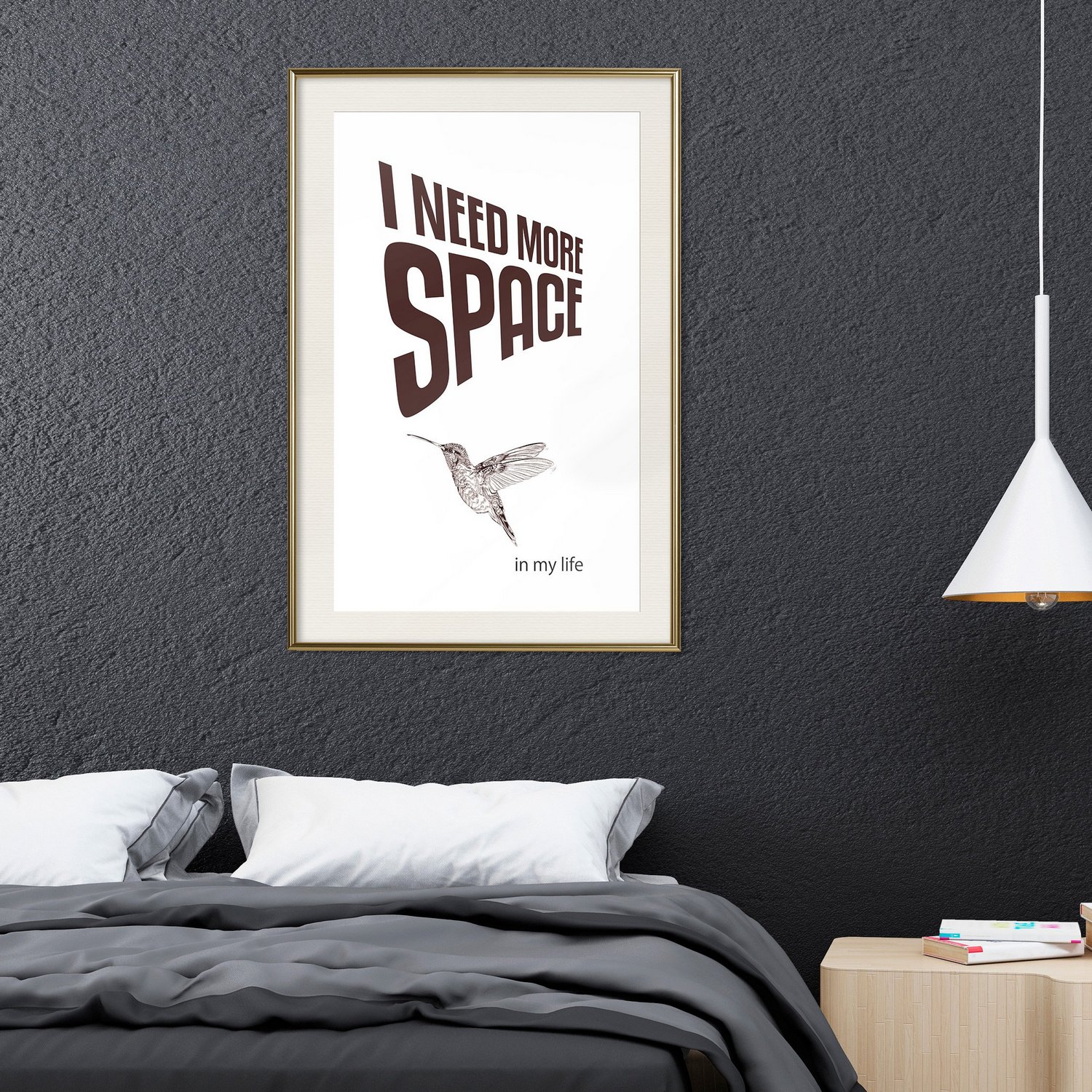 Affisch - I Need More Space [Poster] 20x30 Guld ram med passepartout, 20x30 cm