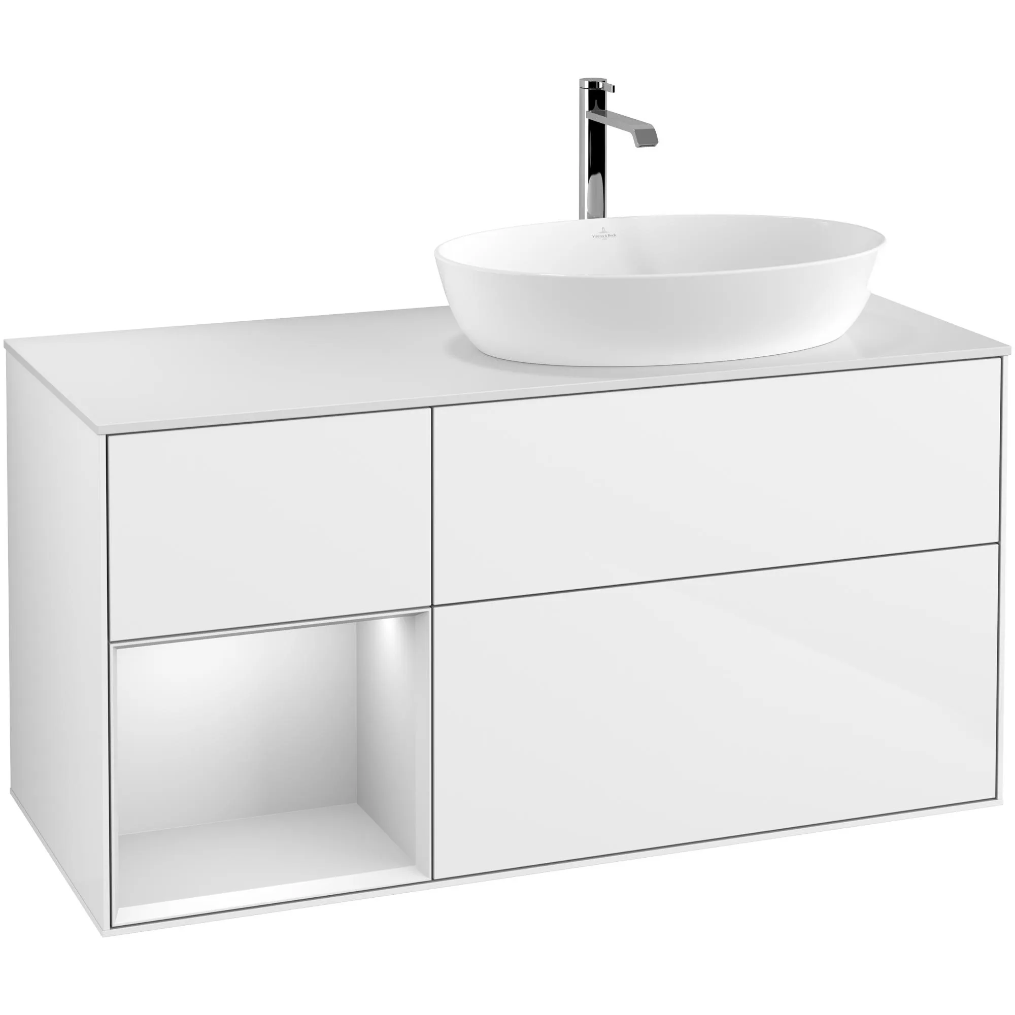 Tvättställsskåp Villeroy & Boch Finion med 3 Lådor Hylla och Bänkskiva för Ocentrerat Tvättställ från Artis & Collaro