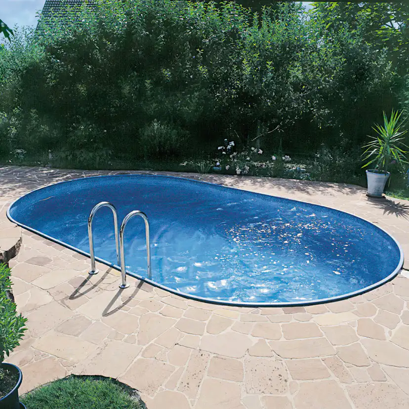 Stålväggspool Planet Pool Premium Inbyggd Oval 6x3,2 m inkl SF8 Stege och Tillbehör