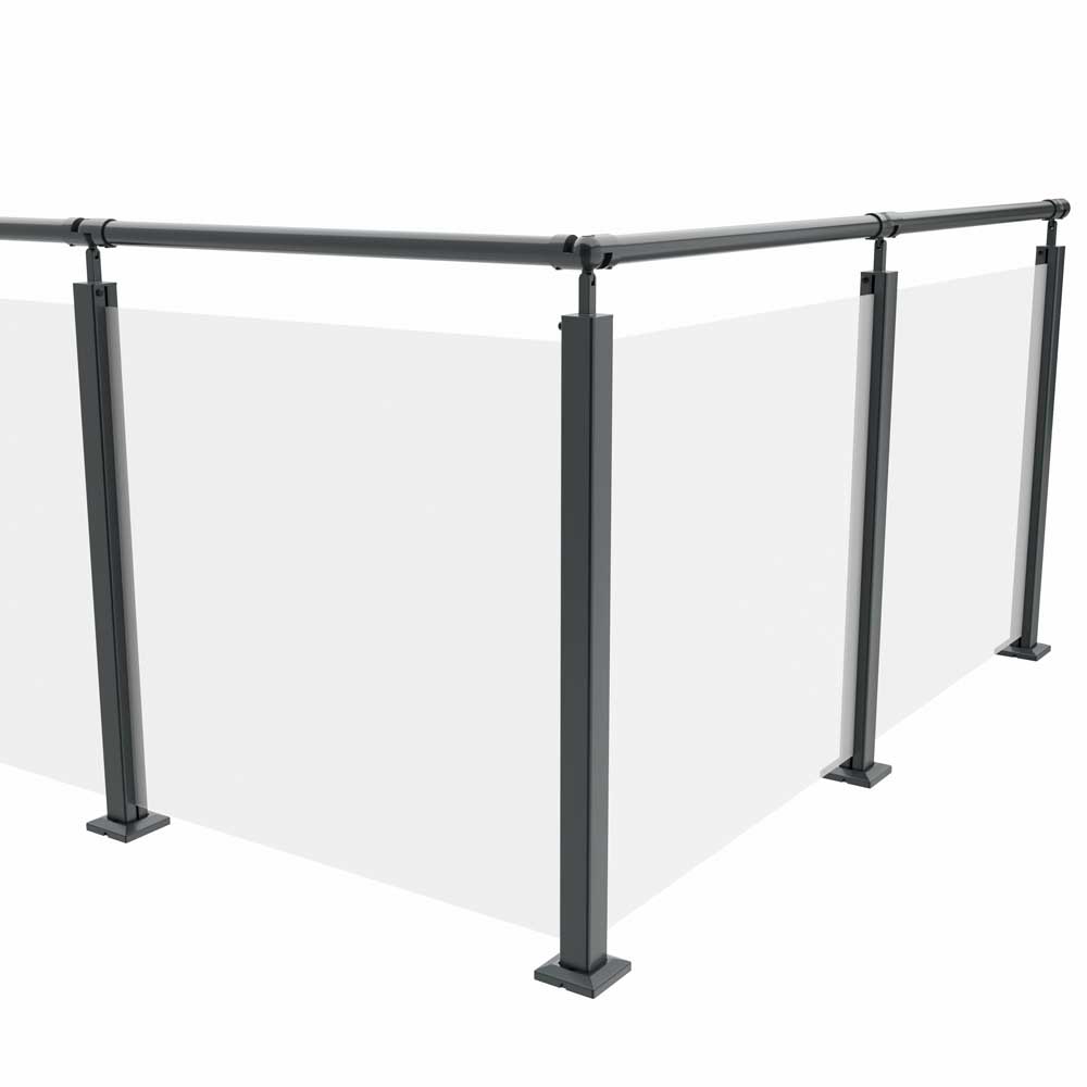 Lock Landskap Stolpfot Glasräcke Alu Kvadrat Antracit