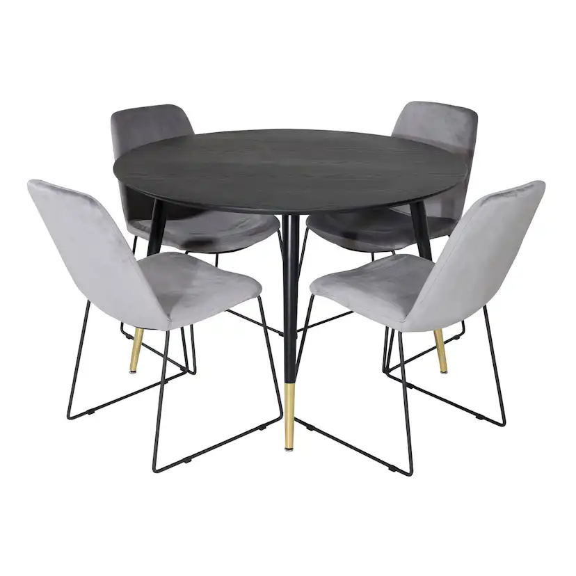 Dipp Table - - Black / Black Brass+Muce Chair - - Grey Velve Svart/Mässing/Grå