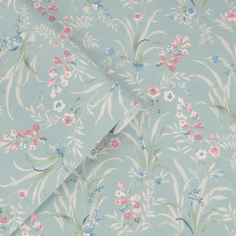Tapet Laura Ashley Mosedale Posy Dark Duck Egg Blå 122751