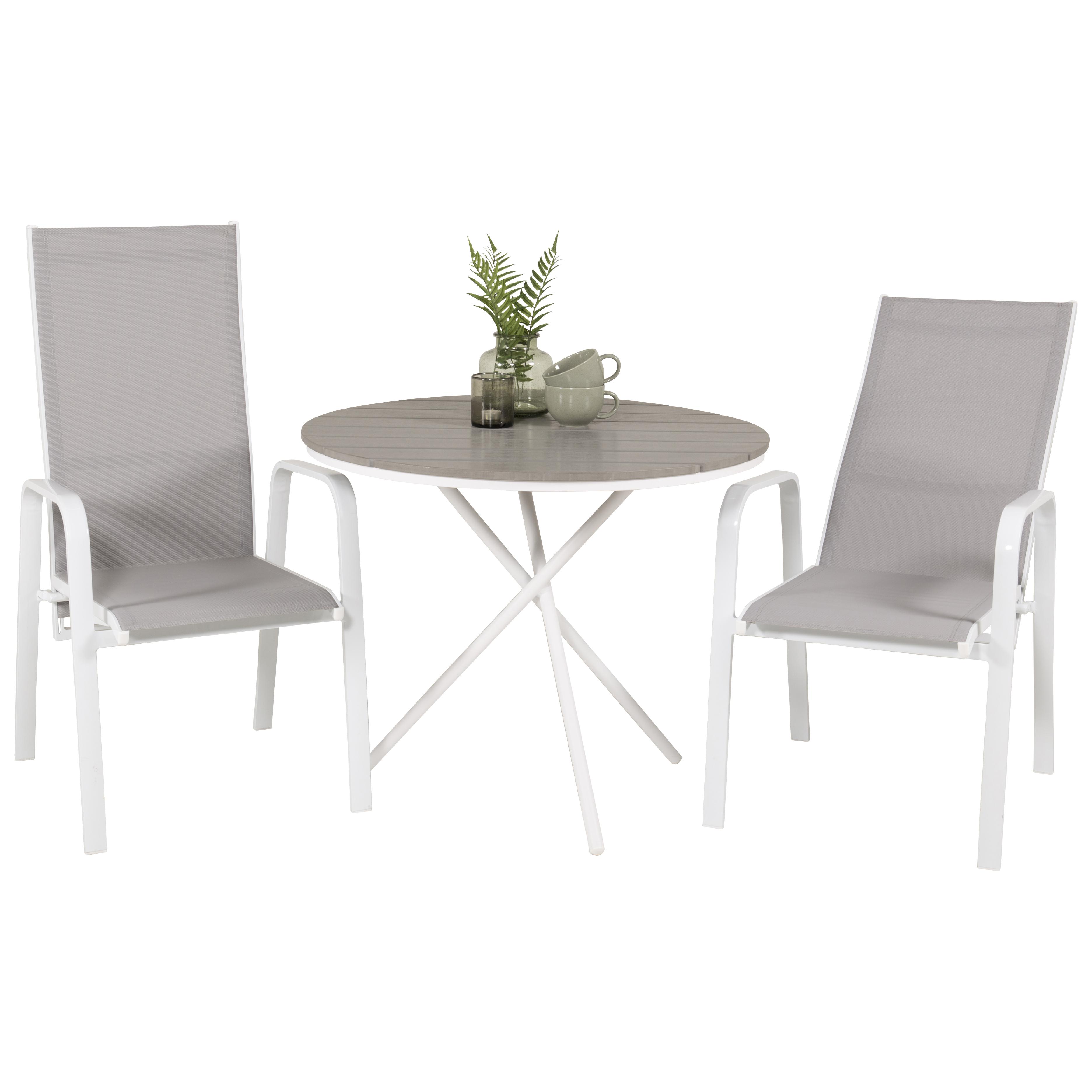 Cafégrupp Venture Home Pincy Ø 90 med 2 Copacabana Trädgårdsstolar Utomhus