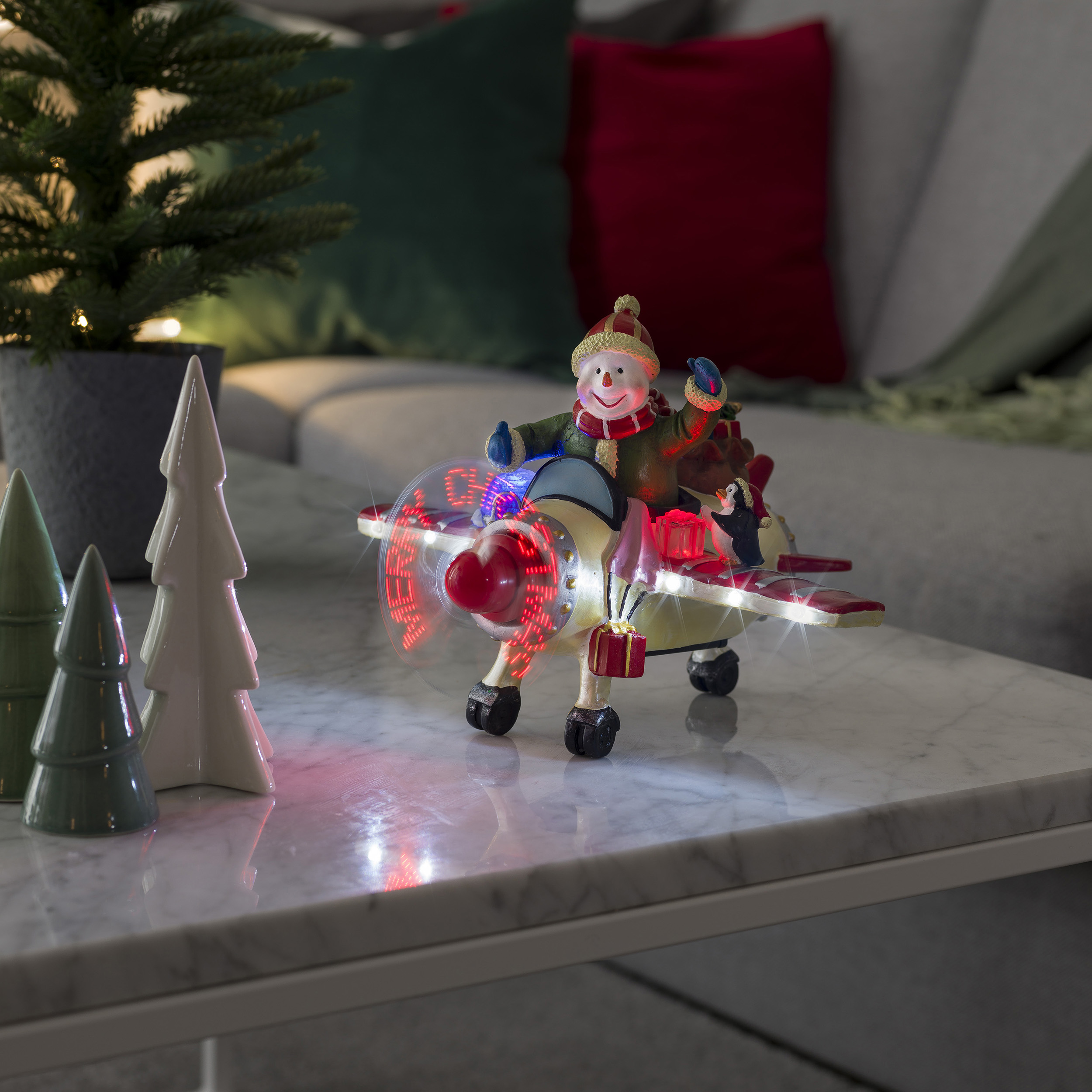 Juldekoration Gnosjö Konstsmide Fiberoptiskt Flygplan Snögubbe