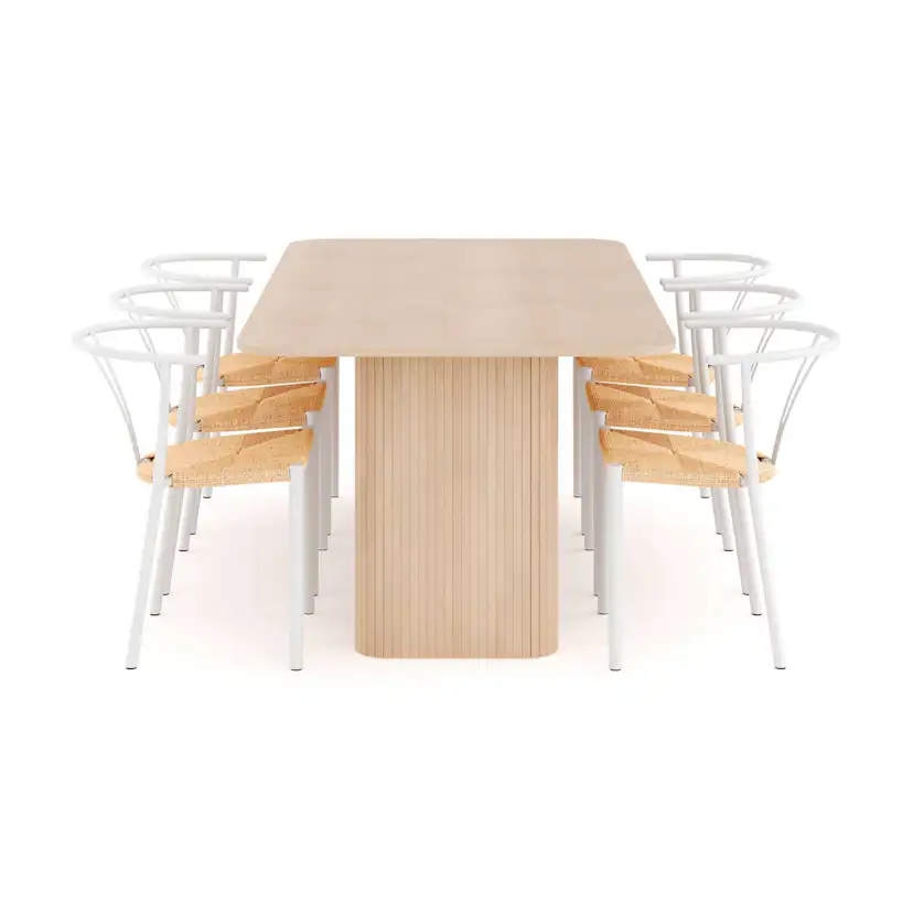 Matgrupp Bark Kopparbo Rektangulärt Matbord 200-260 cm Förlängningsbartt med 6 Elysia Matstol