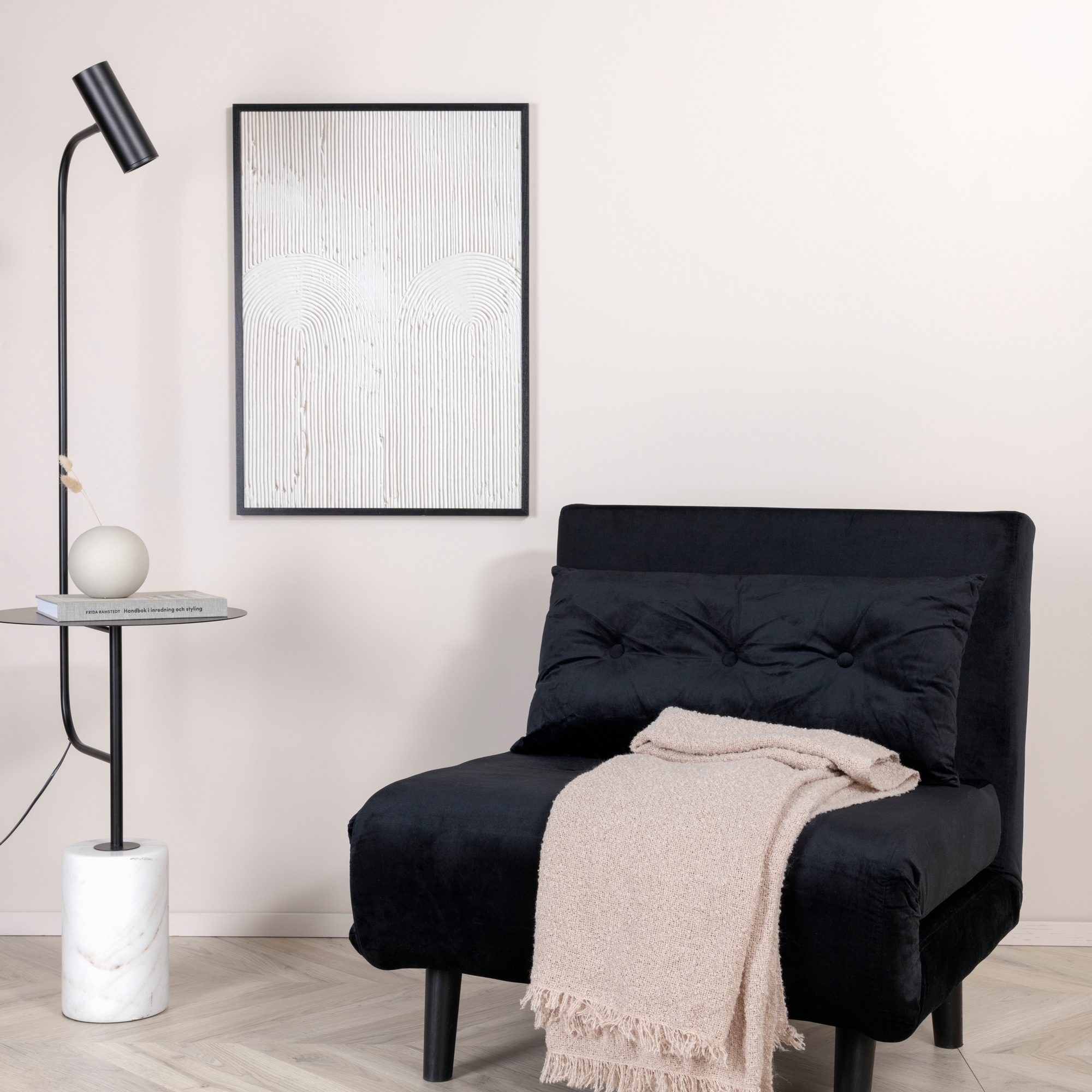 Vicky Folding Bed Single - Black / Black Velvet Svart