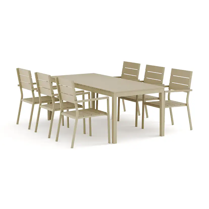 Trädgårdsgrupp Comfort Garden Tunis utomhus matgrupp förlängningsbart 205/305x90 cm med 6 Tunis stapelstolar