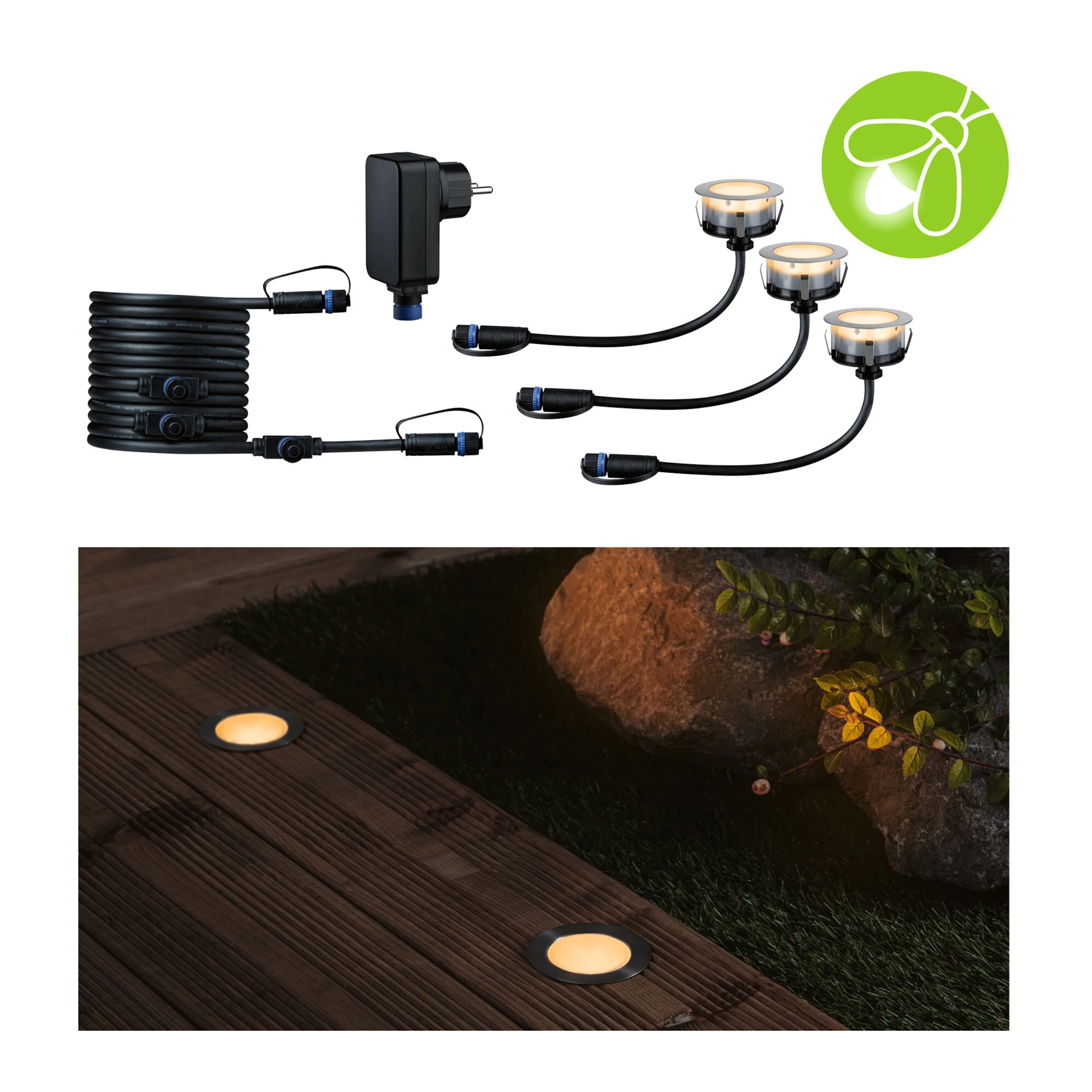 LED Infälld Markbelysning Paulmann Plug & Shine Floor Eco IP67 24V 3-pack med Kabel & Transformator